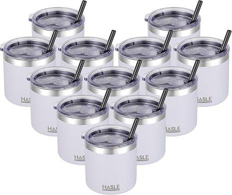 HASLE OUTFITTERS 10oz Insulated Tumblers with Lid and Straw,Stainless Steel Tumbler Travel Coffee Mug,Double Wall Reusable Tumbler Cup for Iced and Hot Drinks(White,12 Pack)