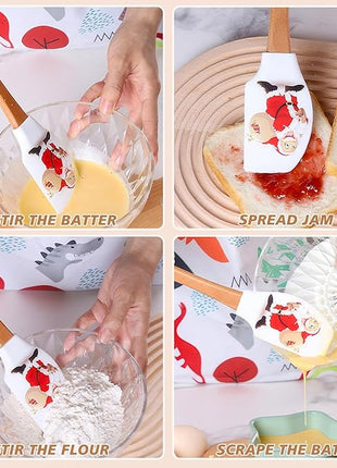 Silicone Spatula, Caliamary 3 Pieces Kitchen Silicone Spatula Set, Christmas Cake Decorating Spatula with Wooden Handle, Snowman Gingerbread Man and Santa Claus Pattern… (Santa Claus)