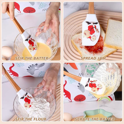 Silicone Spatula, Caliamary 3 Pieces Kitchen Silicone Spatula Set, Christmas Cake Decorating Spatula with Wooden Handle, Snowman Gingerbread Man and Santa Claus Pattern… (Santa Claus)