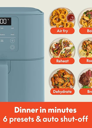 bella 6 Qt Slim Air Fryer, Fits-anywhere™ Kitchenware, EverGood™ Ceramic Nonstick Coating, Adjustable Temperature, 6 Preset Cooking Options, 60 Min Auto Shutoff w Audible Tone, 5lb Capacity, Surf