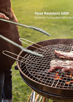 2 Pack Warm Grey Kitchen Tongs, Premium Silicone BPA Free Non-Stick Stainless Steel BBQ Cooking Grilling Locking Food Tongs, 9-Inch & 12-Inch