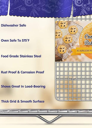 Hiware 2-Pack Cooling Racks for Baking, Stainless Steel Wire Rack Baking Rack Oven Rack Cookie Rack, Oven Safe, Rust-Resistant Rack for Cooking, Baking, Roasting and Grilling - Fit Half Sheet Pan