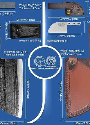 XYJ Authentic Since 1986,Outstanding Ancient Forging, 7.5 Inch Full Tang, Serbian Chefs knife,Chef Meat Cleaver,Kitchen Knives,Set with Leather Sheath,Take Carrying,Butcher