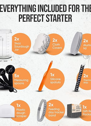 Sourdough Starter Kit - 34oz Large Capacity Glass Fermentation Jar with Lid, Silicon Spatula, and Measuring Spoons - Beginner Sourdough Starter Kit, Sourdough Bread Baking Supplies, Fermentation Kit