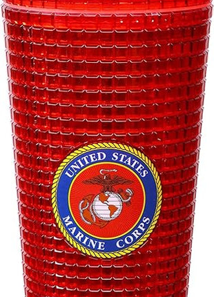 Spoontiques Diamond Tumbler, 20oz - Textured Cup w/Staw, Double Wall Insulated, BPA Free - US Marines