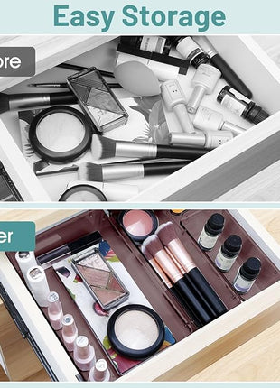 WOWBOX 25 PCS Plastic Drawer Organizer Set, 4 Sizes Desk Drawer Divider Organizers and Storage Bins for Makeup, Jewelry, Gadgets for Kitchen, Bedroom, Bathroom, Office, Clear Brown