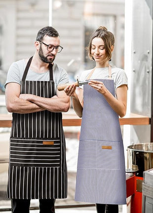 2 Pack Adjustable Bib Apron with 2 Pockets Chef Cooking Kitchen Restaurant Aprons for Women Men