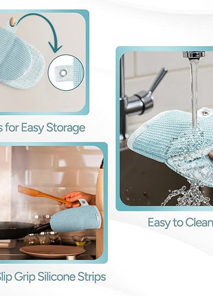 Casa Platino Silicone Oven Mitts & Pot Holders, 4-Piece – Oven Mitt for Baking & BBQ, Pot Holders for Kitchen, Hot Dishes & Microwave – Heat Resistant Up to 500°F, Non-Slip & Machine Washable – Aqua