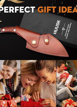 Huusk Hand Forged Meat Cleaver - Butcher Knife for Meat Cutting, Japanese Kitchen Viking Knife with Sheath, Cooking Knives for Kitchen and Outdoor Camping, Thanksgiving Christmas Gifts