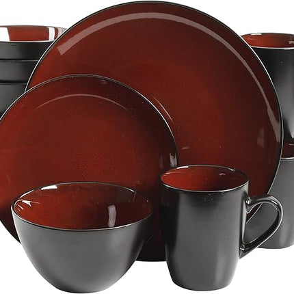 Gibson Elite Soho Lounge Round Reactive Glaze Stoneware Dinnerware Set, Service for Four (16pcs), Red