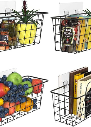 MaraFansie Over the Cabinet Door Organizer Wall Wire Baskets Hanging Kitchen Basket Shelf for Cabinet & Pantry Organization and Kitchen, Bathroom, Bedroom Storage, with Adhesive, 4 Pack
