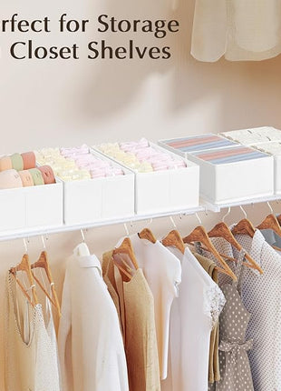 DIMJ Drawer Organizers - Set of 4 Fabric Closet Organizers and Storage, Drawer Dividers for Baby Clothes, Socks, Belt, Tie (White)