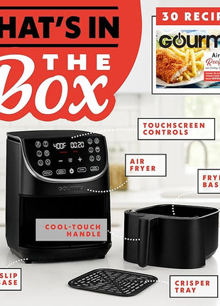 Gourmia Air Fryer - 7 Qt Large Capacity, FryForce 360º, Digital Display with 12 Presets, Roast, Bake, Broil, Dehydrate, Dishwasher Safe Accessories, Black