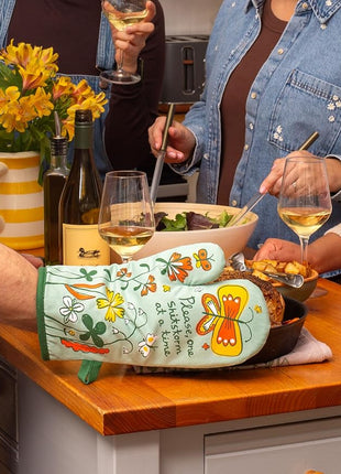 Blue Q Please, One Storm at a Time Funny Oven Mitts - Cute Oven Mitts, Home Kitchen Gifts, Cooking Accessories, Super-Insulated Quilting, Comfy Natural-Fitting Shape, 100% Cotton, Size 12.5"L x 7.5"W