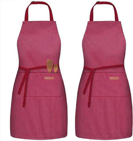 2 Pack Adjustable Bib Apron with 2 Pockets Chef Cooking Kitchen Restaurant Aprons for Women Men