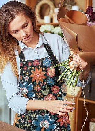 Britimes Apron Home Kitchen Cooking Baking Gardening for Women Men With Pockets Colorful Floral Flower Botanical Summer Vintage 32x28 inch