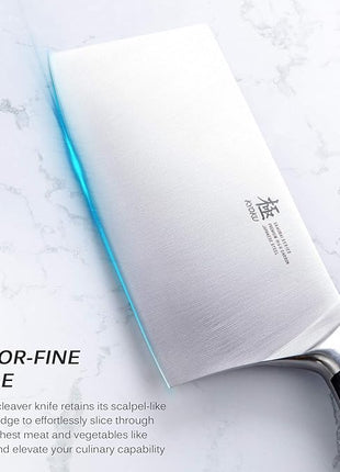 KYOKU Samurai Series - 7" Cleaver Knife - Full Tang - Japanese High Carbon Steel Kitchen Knives - Pakkawood Handle with Mosaic Pin - with Sheath & Case