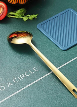 Berglander Gold Cooking Spoon, Stainless Steel Solid Serving Spoon Titanium Gold Plating, Basting Kitchen Spoon For Cooking, Dishwasher Safe, Easy to Clean