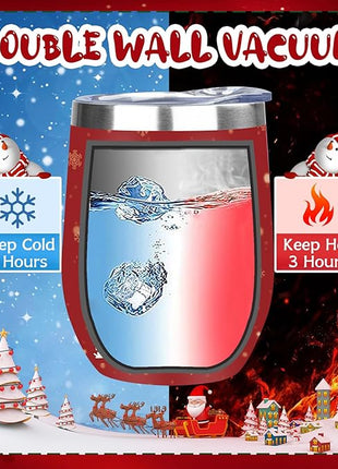 MEZMUT Christmas Wine Tumbler Unique Mom Christmas Gifts for Women Her 12oz Stainless Steel Wine Glass Christmas Cups Insulated Tumblers with Lids&Straws Double Wall Vacuum Coffee Tumbler Mugs