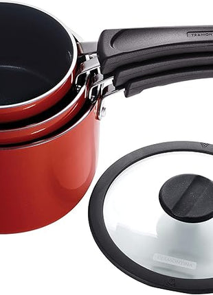 Tramontina Aluminum Non Stick 6-Piece Nesting Sauce Pan Set with Lids - Red, Kitchen Nonstick Cookware Set, Dishwasher and Oven Safe