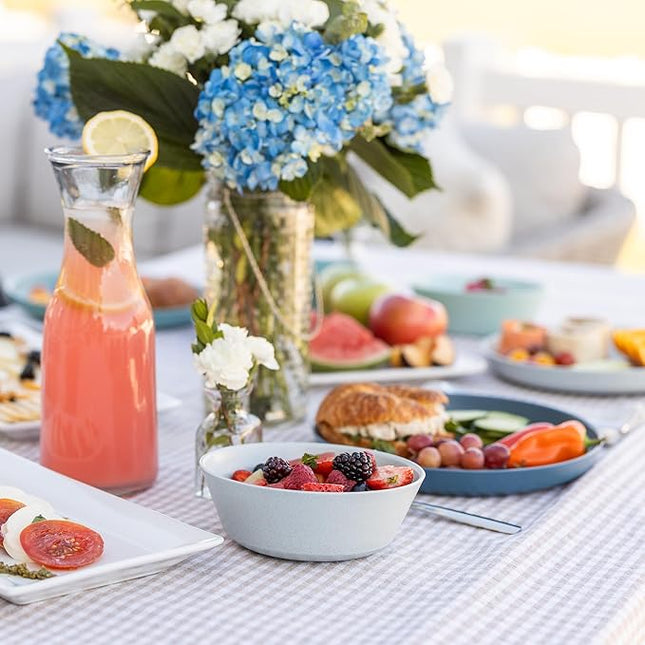 Grow Forward Premium Wheat Straw Plates and Bowls Sets - 8-Piece Wheat Straw Dinnerware Sets - Unbreakable & Reusable Microwave Safe Plastic Dinner Plates for Outdoors, RV, Camping Dishes - Seascape