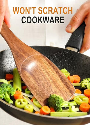 Multifunction Wooden Spatula Spoon, Great for Both Cooking and Serving, Mixing, Scoop, and Scrape, Nonstick Cookwares, BPA-Free, Heat Resistant Wood Spatula for Kitchen Use