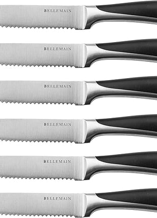 Bellemain Premium Steak Knives Set of 6, Kitchen Knife Sets with Steel Blades for Precise Cutting, Lightweight Steak Knife Set Stainless Steel & Durable, Serrated Steak Knives Dishwasher Safe