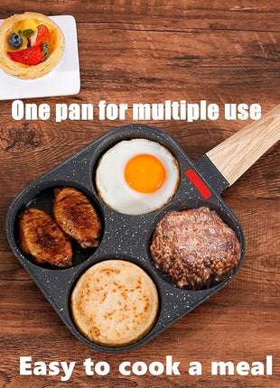 4-Cup Egg Pan Nonstick, and Granite Egg Frying Pan, Versatile Breakfast Skillet for Eggs, Pancakes, Plett, Crepes, Compatible with Gas Stove and Induction Cooktop