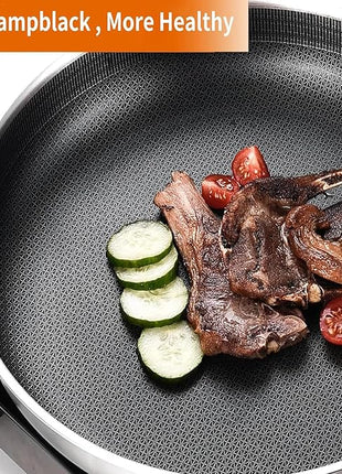 DELARLO Tri-Ply Stainless Steel 7QT Saute Pan 12 Inch Deep Frying Pan with lid Nonstick, Induction Compatible Chef Cooking Pan