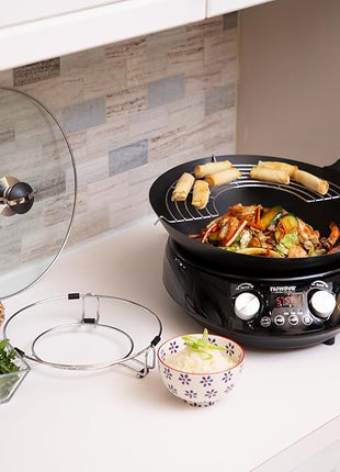 Nuwave Mosaic Induction Wok, Precise Temp Controls from 100°F to 575°F in 5°F, Wok Hei, Infuse Complex Charred Aroma & Flavor, 3 Watts 600,900 & 1500, Authentic 14-inch Carbon Steel Wok Included,Black