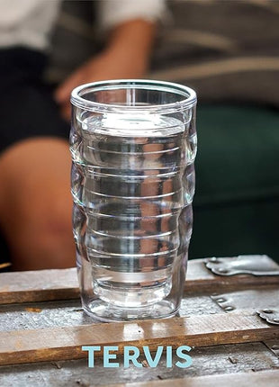 Tervis Clear & Colorful Tabletop Made in USA Double Walled Insulated Tumbler Travel Cup Keeps Drinks Cold & Hot, 10oz Wavy, Clear