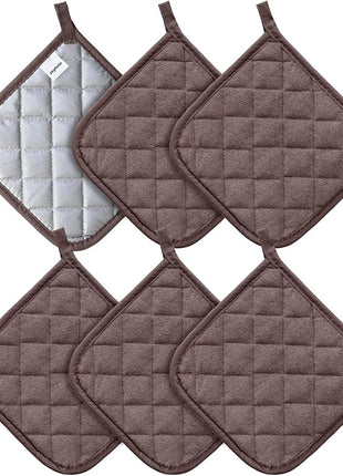 Joyhalo 6 Pack Pot Holders for Kitchen,Cotton Oven Holder with Great Heat Resistance,Non Slip Hot Pads for Kitchen Clearance,Brown