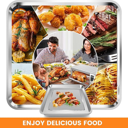 Air Fryer Baking Pan for Nuwave Bravo 12 in 1 21 Qt Air Fryer Toaster Oven, 11.2'' * 10.5'' Air Fryer Grill Pan Grill Plate Crisper Plate Rack Parts Accessories Tray, Stainless Steel