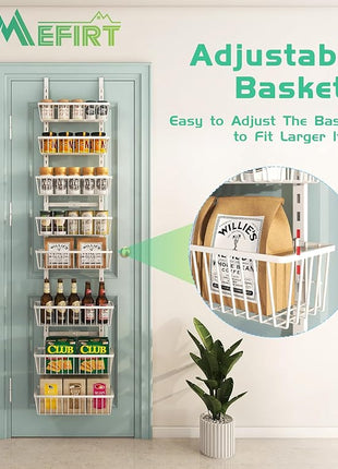 White 12 Inch Wide Narrow Over The Door Pantry Organizer, Pantry Organization and Storage, 8-Tier Metal Hanging Deep Basket Wall Spice Rack Seasoning Shelves, Home & Kitchen Essentials