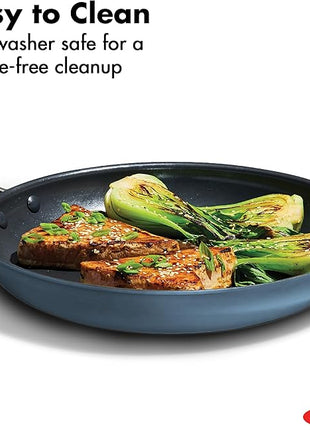 OXO Enhanced 10” Nonstick Frying Pan Skillet, Ceramic PFAS-Free Cookware, Stainless Steel Handle, Eggs & Omelets, Dishwasher & Oven Safe, Storm Blue