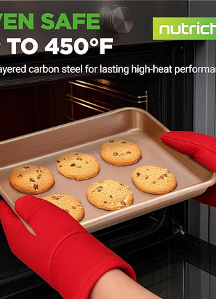 NutriChef 2 Piece Cookie Sheets for Baking, Nonstick Carbon Steel Baking Sheets - Durable, Thick, and Wrap Resistance, Easy to clean, Dishwasher & Oven Safe up to 450F