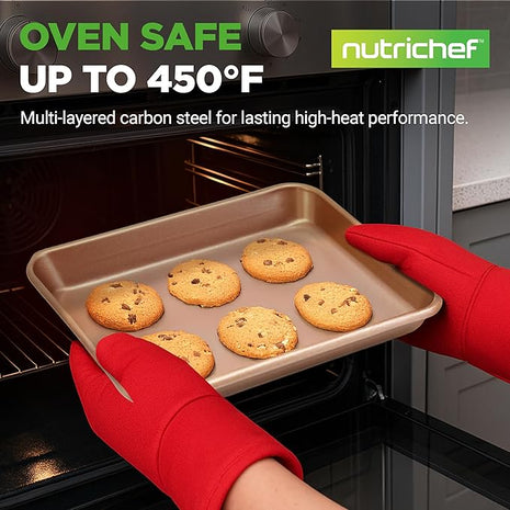 NutriChef 2 Piece Cookie Sheets for Baking, Nonstick Carbon Steel Baking Sheets - Durable, Thick, and Wrap Resistance, Easy to clean, Dishwasher & Oven Safe up to 450F