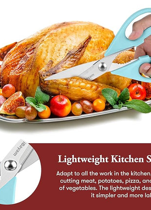 Kitchen Shears, iBayam Kitchen Scissors All Purpose Heavy Duty Meat Scissors Poultry Shears, Dishwasher Safe Food Cooking Scissor Stainless Steel Utility Scissor, 2-Pack, Light Blue, Pistachio