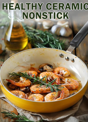 Cook N Home Pots and Pans Set Nonstick, 10-Piece Ceramic Kitchen Cookware Sets, Nonstick Cooking Set with Saucepans, Frying Pans, Dutch Oven Pot with Lids, Yellow