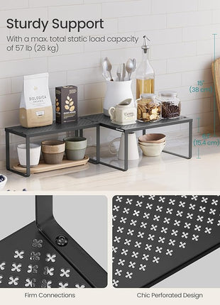 SONGMICS Spice Racks, Set of 2 Metal Cabinet Shelf Organizers, Countertop Organizers, Shelf Risers, Stackable, Expandable, Ink Black UKCS005B01