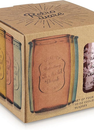 Glaver's Colored Glassware, Ice Cold Drinking Glasses Set of 4 – 18 Oz Vintage Glass Cups for Kitchen, Dining Table – Multi- Colors Glass Tumblers. Hand Wash.