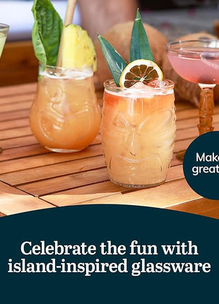 Libbey Tiki Statue Rocks Glasses Set, Iconic Mid Century Short Drinking Glasses Set of 4, Modern Cocktail Drinking Glasses for Backyard Parties