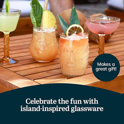 Libbey Tiki Statue Rocks Glasses Set, Iconic Mid Century Short Drinking Glasses Set of 4, Modern Cocktail Drinking Glasses for Backyard Parties