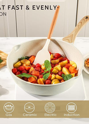 SENSARTE Nonstick Ceramic Saute Pan 12-Inch, 5QT Non-toxic Deep Frying Pan Skillet with Lid, Healthy No Teflon Cookware, Stay Cool Handle, Induction Compatible, PFAS Free