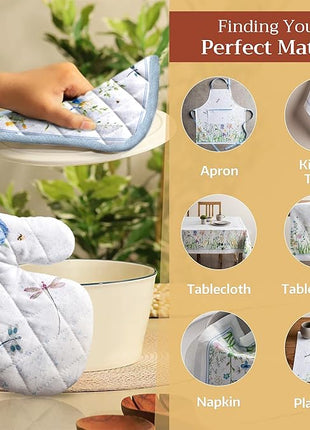 Maison d' Hermine Pot Holders 100% Cotton Heat Resistant Potholders 8" x 8" Hot Pads with Loop BBQ, Cooking, Baking, Grilling, Kitchen, Handling Hot Pans Spring/Summer (Pack of 1, Fleurs De Mai)