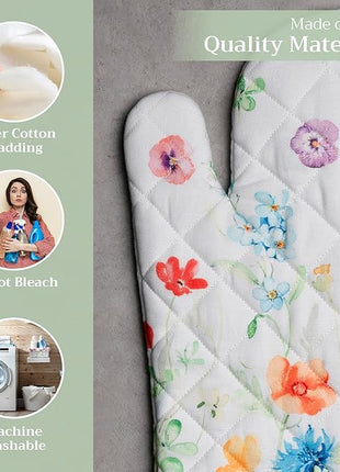 Maison d' Hermine Oven Gloves 100% Cotton Oven Mitt 7" x 13" with Loop Heat Resistant, BBQ, Cooking Gloves, Baking, Grilling, Kitchen, Handling Hot Pans Spring/Summer (Pack of 1, Summer Whisper)