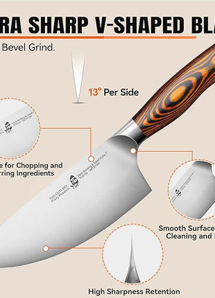 TUO Rocker Knife, 7 inch Salad Chopper Chef Knife for Herb Rocking and Veggie Chopping, Vegetable Cleaver in High Carbon Steel with Ergonomic Handle - Fiery Phoenix Series