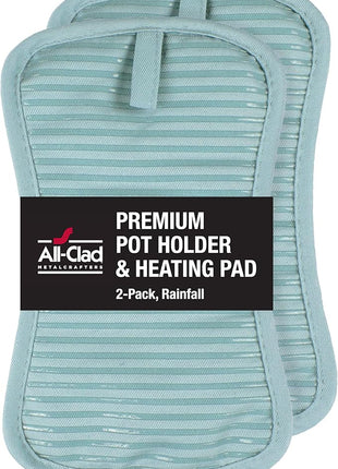 All-Clad Premium Pot Holder & Heating Pad, (2-Pack) Heat Resistant to 500 Degrees, 100% Cotton 10"x6.25" for Kitchen and Barbeque, Rainfall