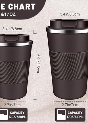 Insulated Coffee Tumblers with Flip Lid 12oz / 17oz, Stainless Steel Travel Coffee Mug Leak Proof, Vacuum Insulated Coffee Mug Reusable Cup, Keeps Cold and Hot for Coffee Tea