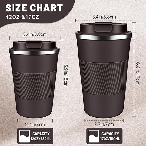 Insulated Coffee Tumblers with Flip Lid 12oz / 17oz, Stainless Steel Travel Coffee Mug Leak Proof, Vacuum Insulated Coffee Mug Reusable Cup, Keeps Cold and Hot for Coffee Tea